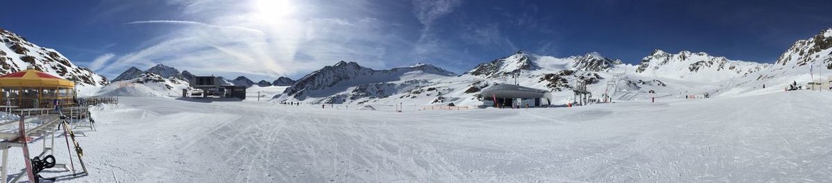 Panoramic view of snowcapped mountains against sky