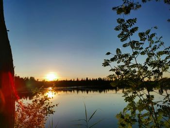 Scenic view of lake against sky during sunset