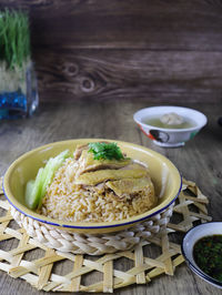 Close-up of food in bowl on table