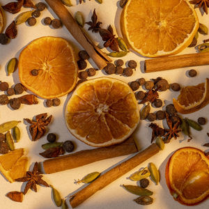 High angle view of orange fruits