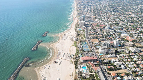 High angle view of buildings on beach