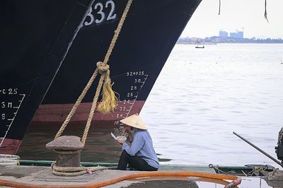 Woman relaxing in sea