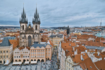 High angle view of townscape against sky