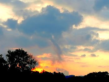 Low angle view of silhouette trees against sky at sunset