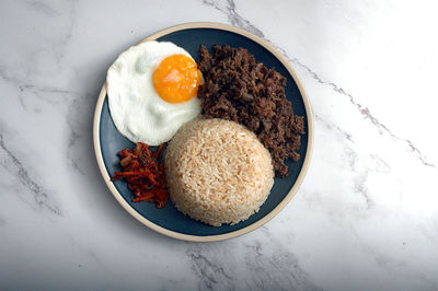 High angle view of breakfast on table