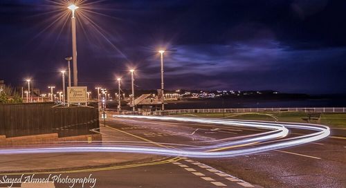 Light trails on road at night