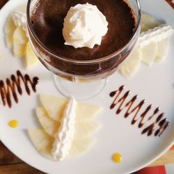 High angle view of ice cream on table