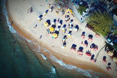 High angle view of people on shore