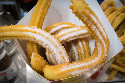 High angle view of dessert on table