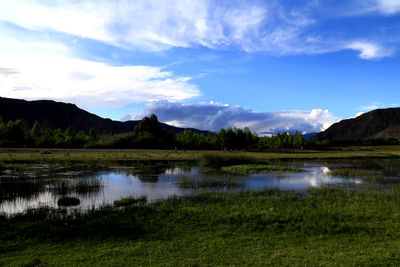 Scenic view of lake against sky