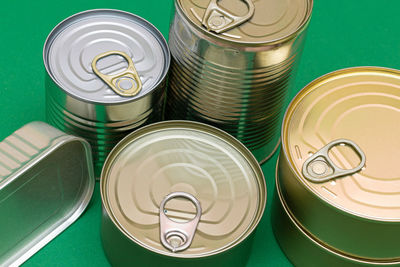 High angle view of containers on table