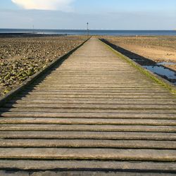 Surface level of wooden footpath on beach