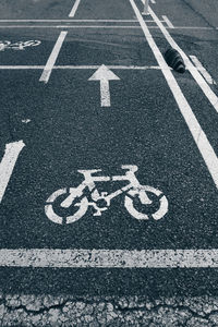High angle view of text on road