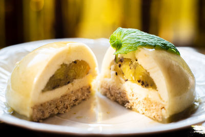Close-up of dessert served in plate