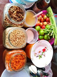 High angle view of food on table