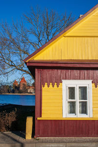 Exterior of house against clear blue sky