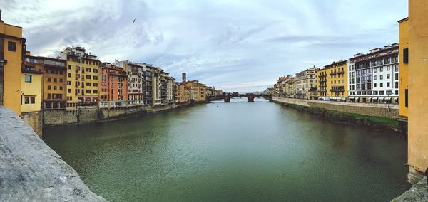 Panoramic view of river amidst buildings against sky