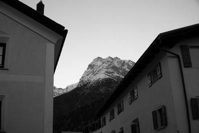 Low angle view of buildings against clear sky