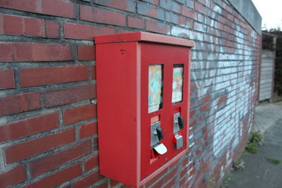 Close-up of red brick wall