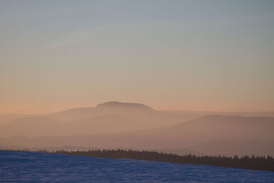 Scenic view of mountains against sky during sunset