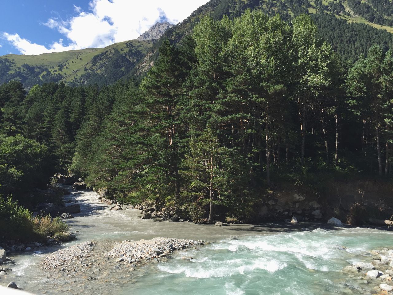 water, beauty in nature, scenics, tree, flowing water, nature, motion, tranquil scene, tranquility, flowing, river, stream, waterfall, rock - object, sky, forest, waterfront, idyllic, mountain, non-urban scene