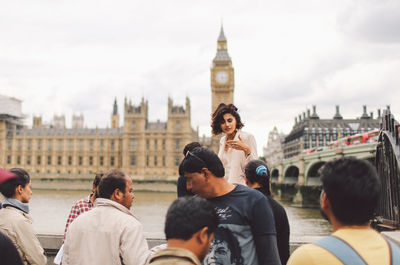 Tourists in front of fountain