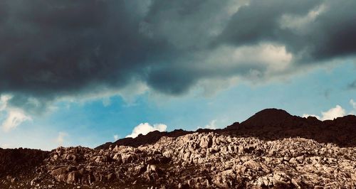 Low angle view of panoramic shot of mountains against sky