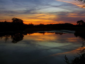 Scenic view of lake against sky during sunset