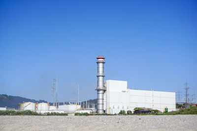 Factory against clear blue sky