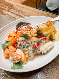 High angle view of food served in plate