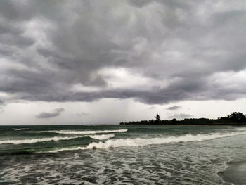 Scenic view of sea against cloudy sky