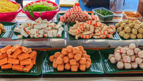 High angle view of vegetables for sale at market stall