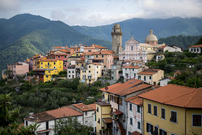 High angle view of buildings in city