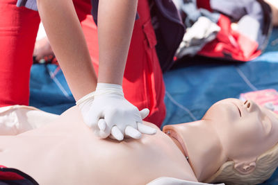 Midsection of woman lying down