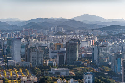 High angle view of cityscape against sky