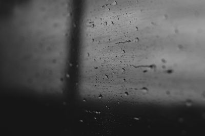 Close-up of raindrops on glass window