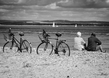 Bicycles parked on beach