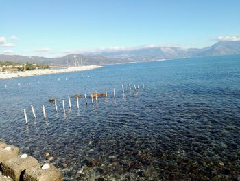 Scenic view of sea against sky during winter