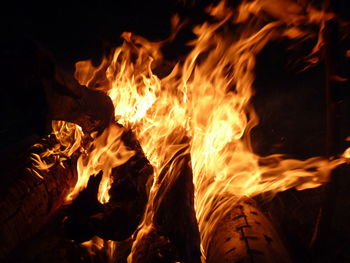 Close-up of bonfire at night