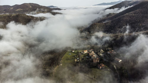 High angle view of smoke in mountains