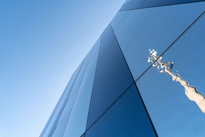 Low angle view of modern building against clear blue sky