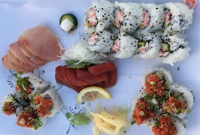 High angle view of food on table