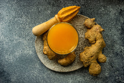 High angle view of breakfast on table