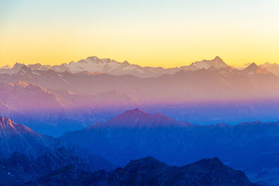 Scenic view of mountains against sky during sunset