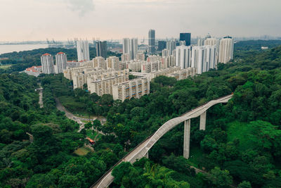 High angle view of buildings against sky