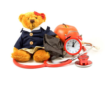 Close-up of stuffed toy against white background