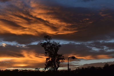 Low angle view of silhouette trees against cloudy sky