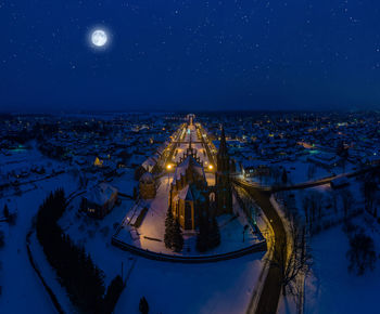 High angle view of illuminated city at night