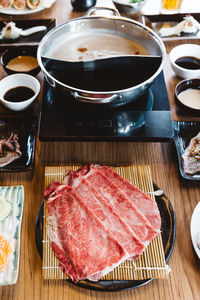 High angle view of food on table