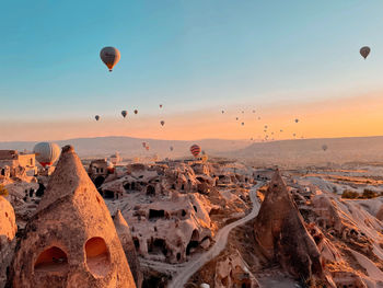 Hot air balloons flying over the sky